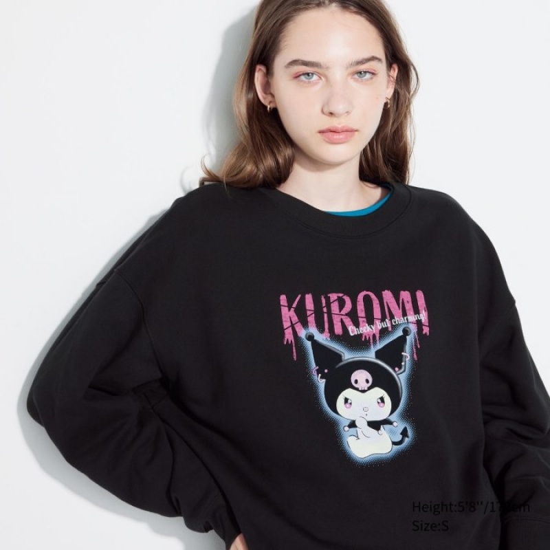 Black Uniqlo Sanrio characters Long-Sleeve Women Sweatshirts | 4167306