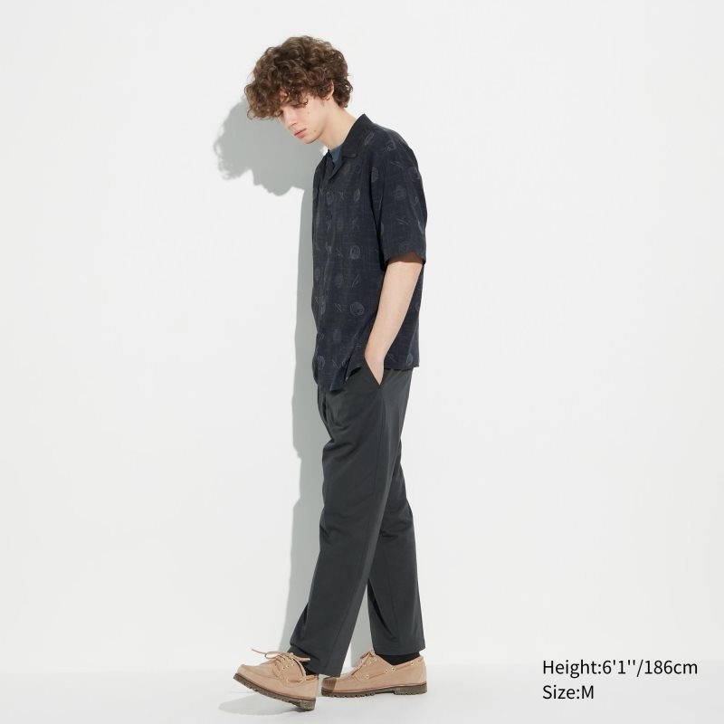 Black Uniqlo Shochiku Kabuki Open Collar Short-sleeve Men Shirts | 4672665