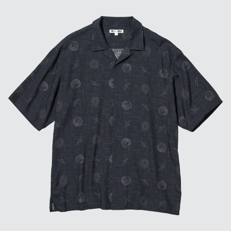 Black Uniqlo Shochiku Kabuki Open Collar Short-sleeve Men Shirts | 4672665