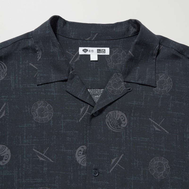 Black Uniqlo Shochiku Kabuki Open Collar Short-sleeve Men Shirts | 4672665