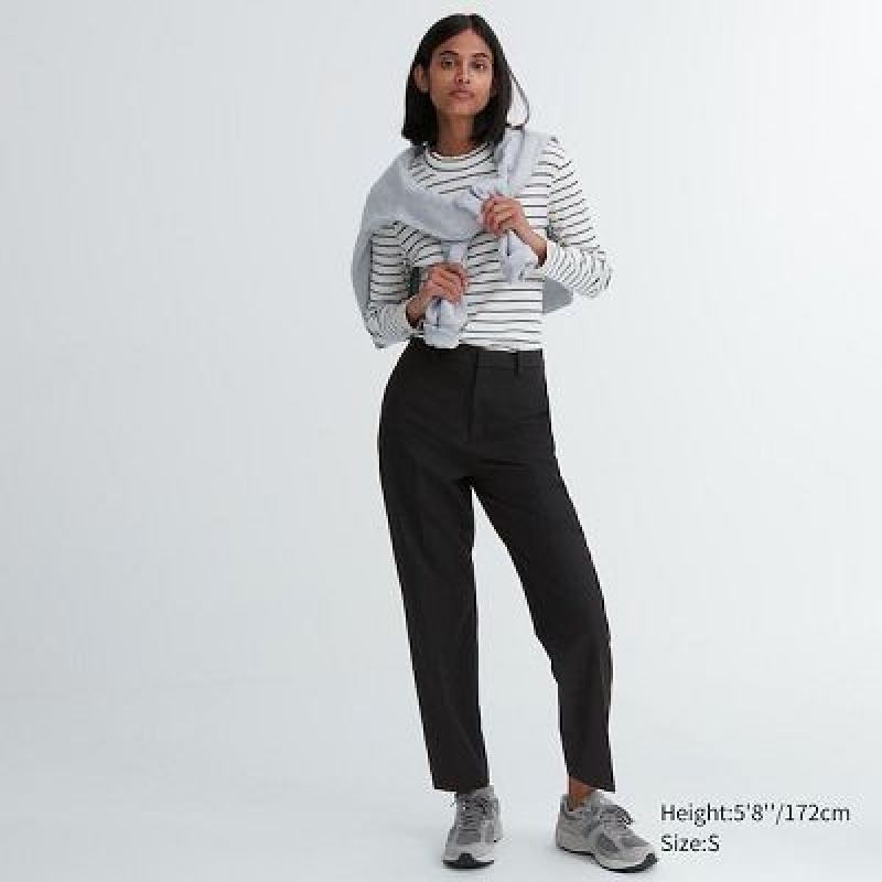 Black Uniqlo Smart Ankle (2-Way Stretch, Tall) Women Pants | 8098630