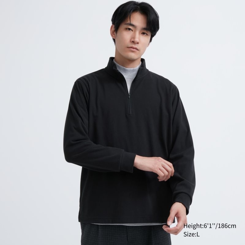 Black Uniqlo Smooth Fleece Half-zip Men T Shirts | 9575757