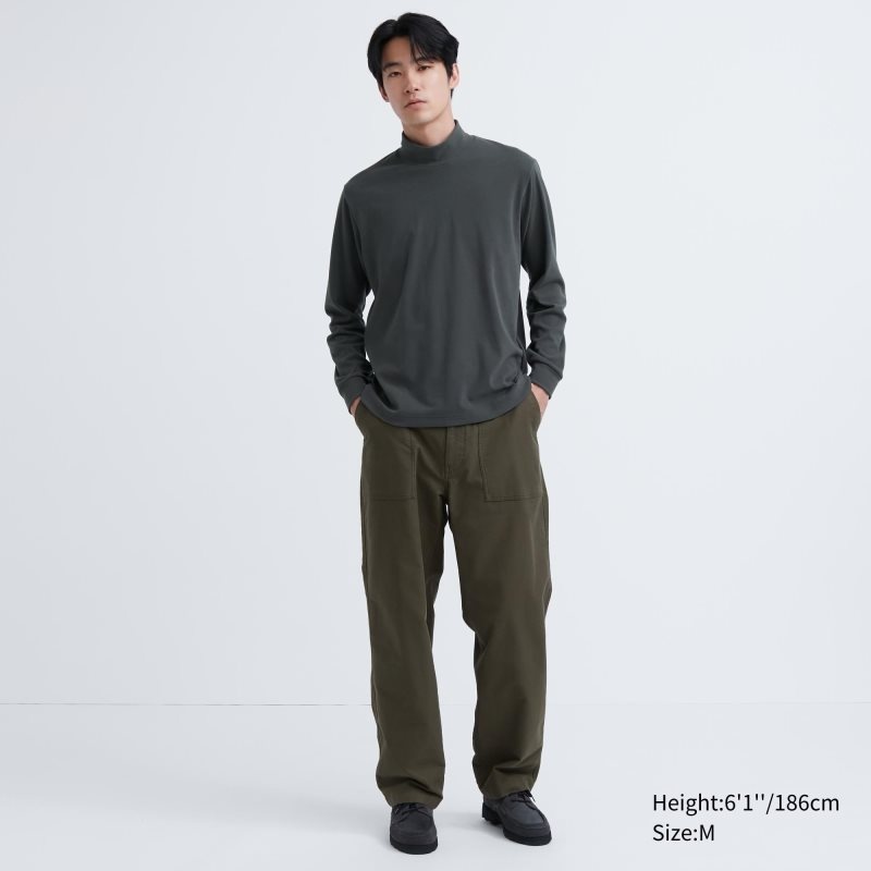 Black Uniqlo Smooth Fleece Mock Neck Men T Shirts | 9065540