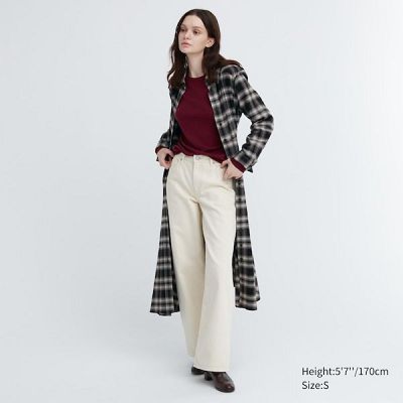 Black Uniqlo Soft Brushed Checked Long-Sleeve Women Dress | 8539644