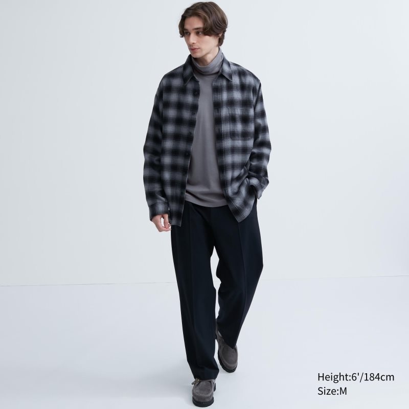 Black Uniqlo Soft Brushed Turtleneck Long-sleeve Men T Shirts | 5351785