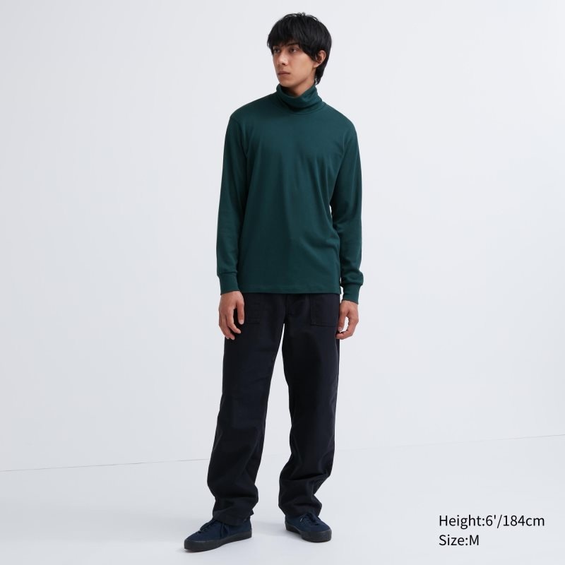 Black Uniqlo Soft Brushed Turtleneck Long-sleeve Men T Shirts | 5351785