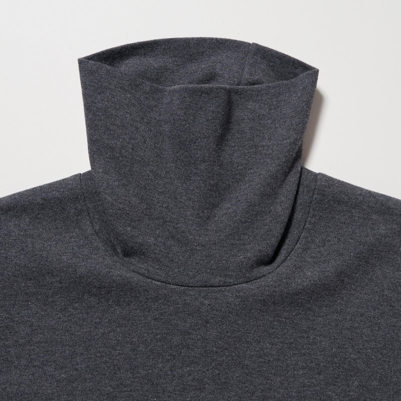 Black Uniqlo Soft Brushed Turtleneck Long-sleeve Men T Shirts | 5351785