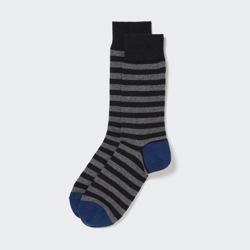Black Uniqlo Striped Men Socks | 540284