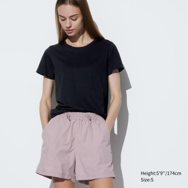 Black Uniqlo Supima Cotton Crew Neck Short Sleeve Women T Shirts | 7345767