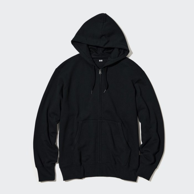 Black Uniqlo Sweat Full-Zip Long-Sleeve Women Hoodie | 7647900