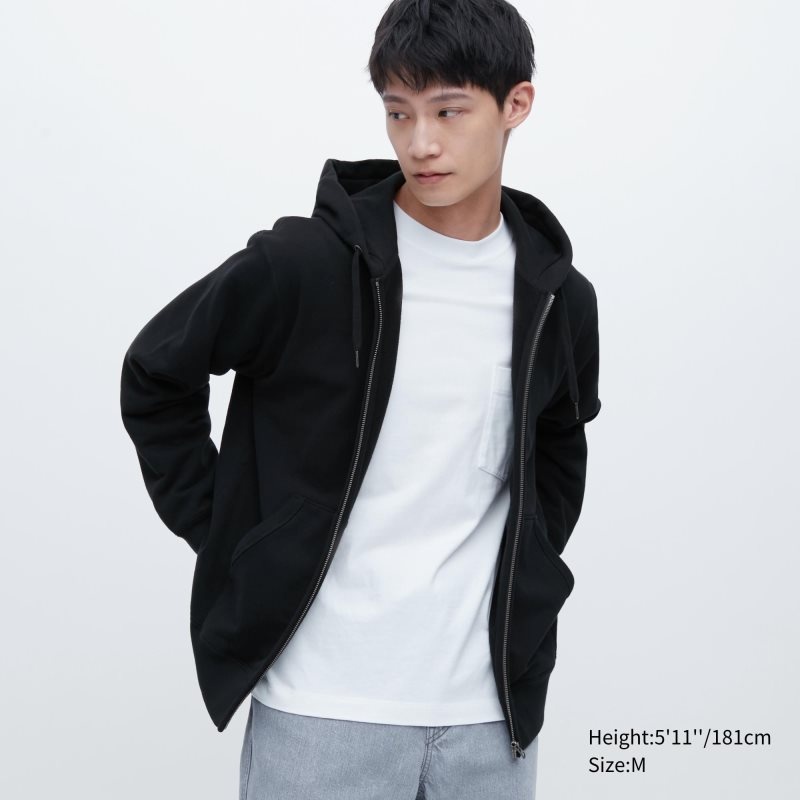 Black Uniqlo Sweat Full-zip Men Hoodie | 5991391