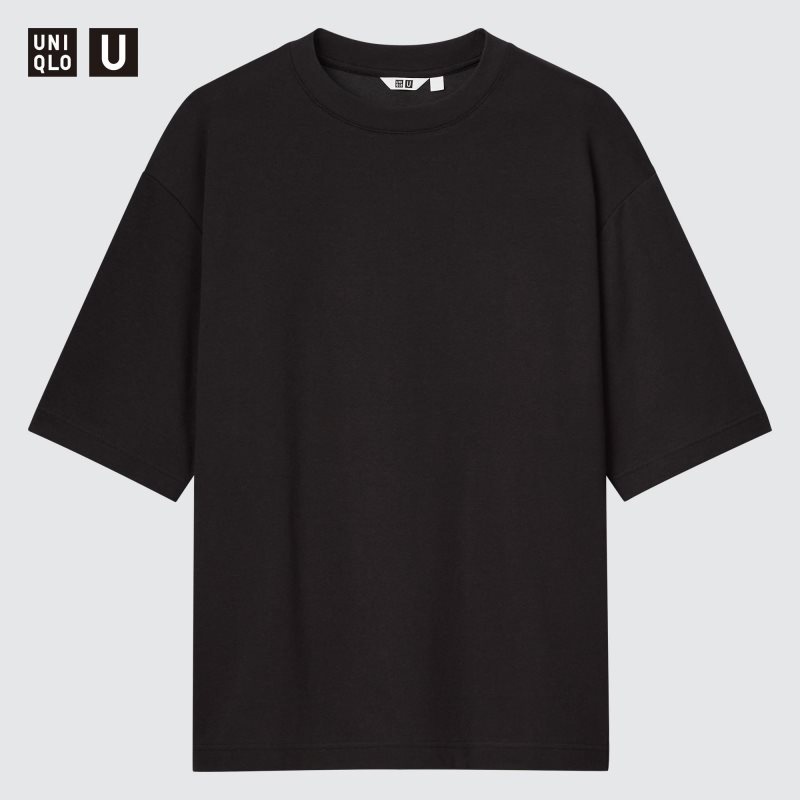 Black Uniqlo U AIRism Cotton Oversized Crew Neck Half-Sleeve Men T Shirts | 5967133