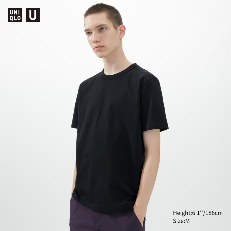 Black Uniqlo U Crew Neck Short-sleeve Men T Shirts | 6710783