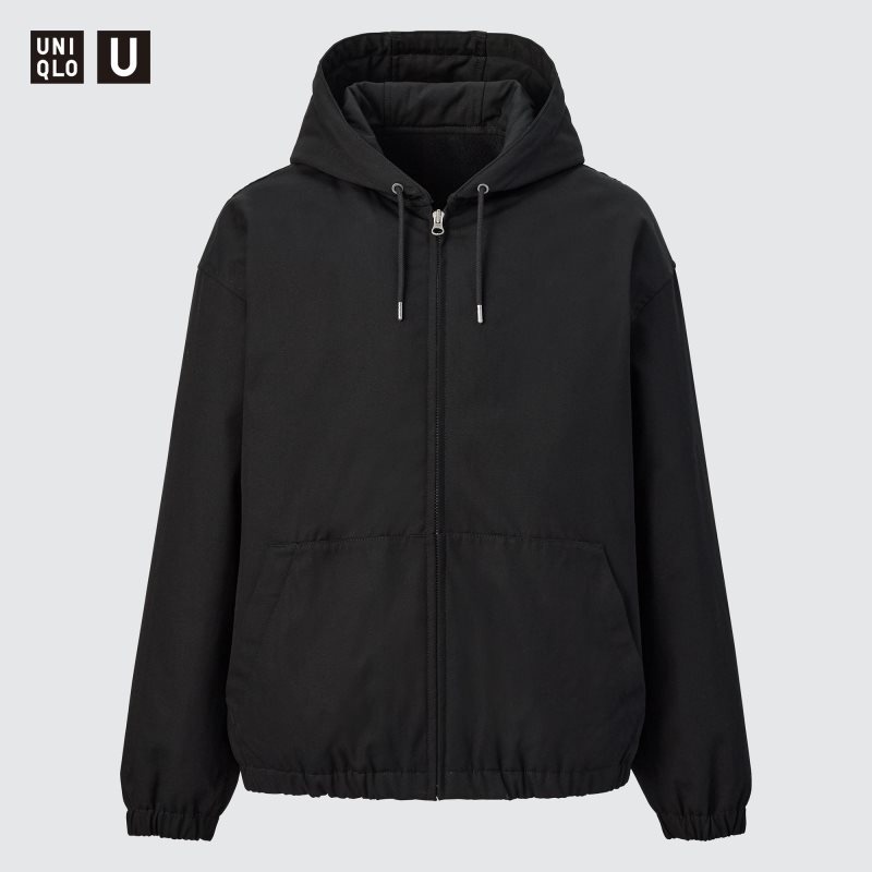 Black Uniqlo U Zip-up Men Jackets | 1992156