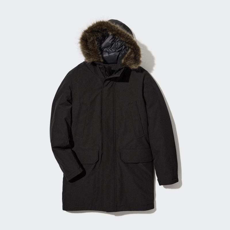 Black Uniqlo Ultra Warm Hybrid Down Men Coats | 9750495