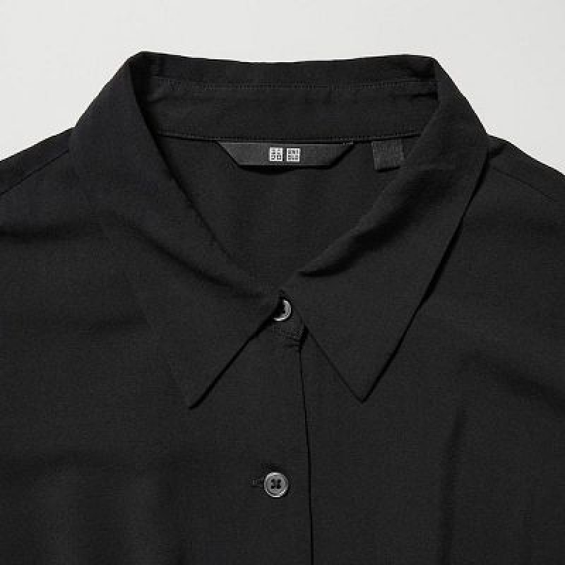 Black Uniqlo V-Neck Long-Sleeve Mini Women Dress | 5273235