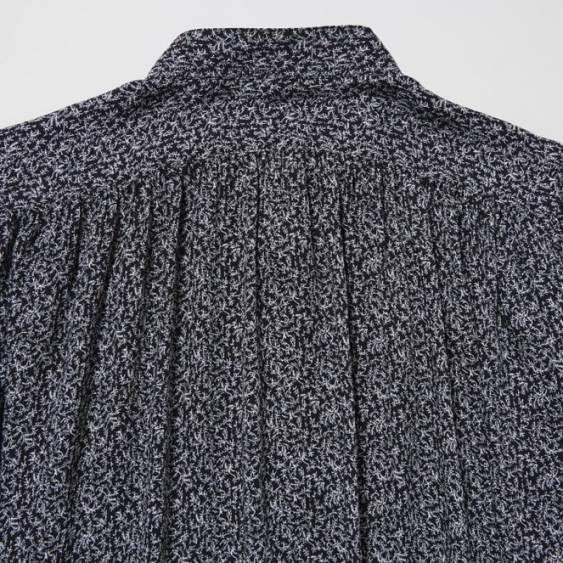 Black Uniqlo Volume Long-Sleeve Women Blouse | 1506338