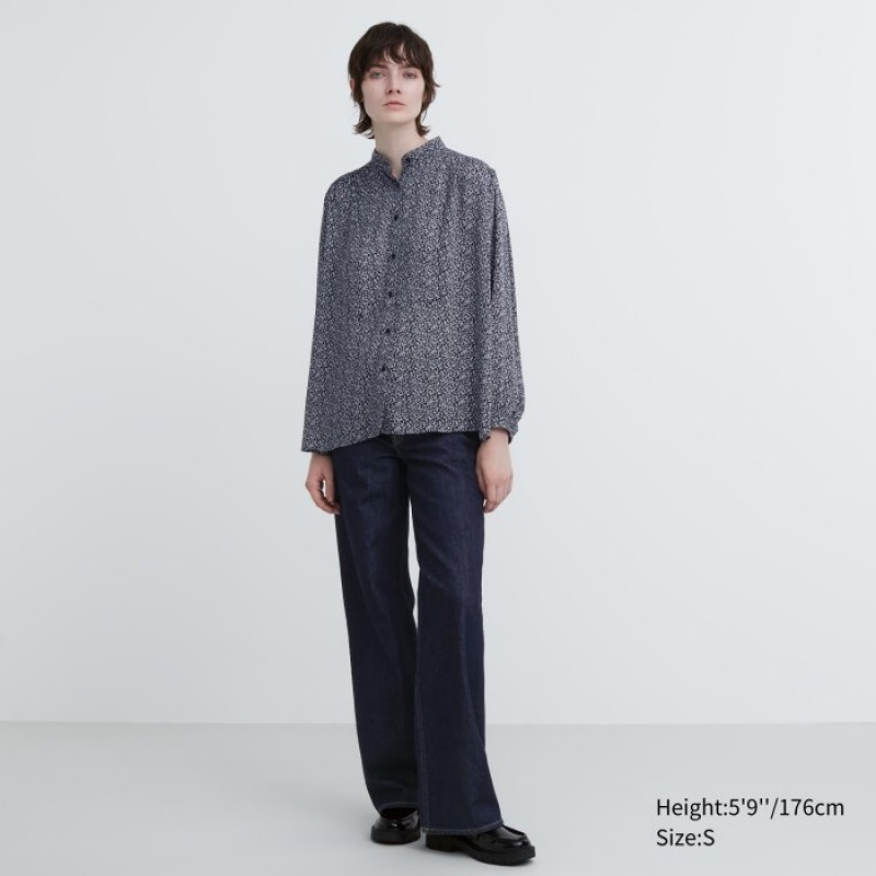 Black Uniqlo Volume Long-Sleeve Women Blouse | 1506338