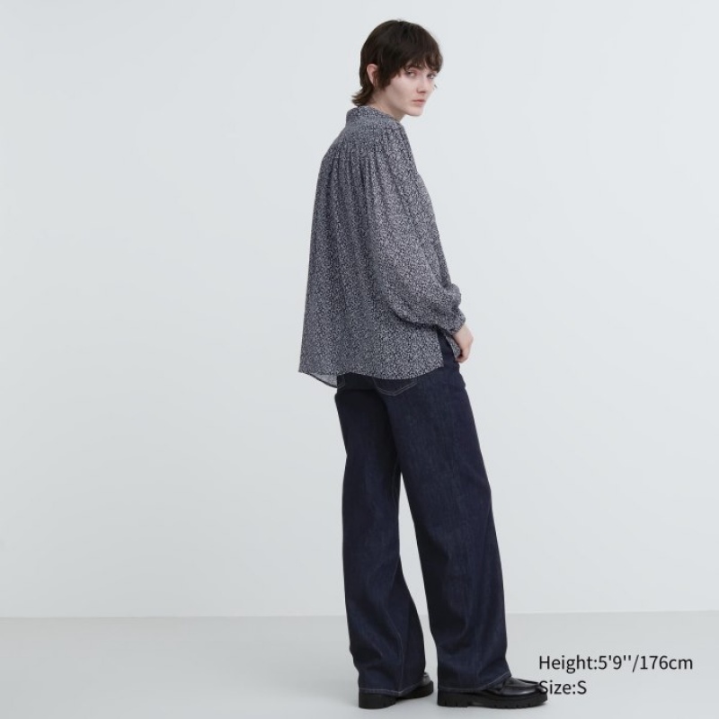Black Uniqlo Volume Long-Sleeve Women Blouse | 1506338