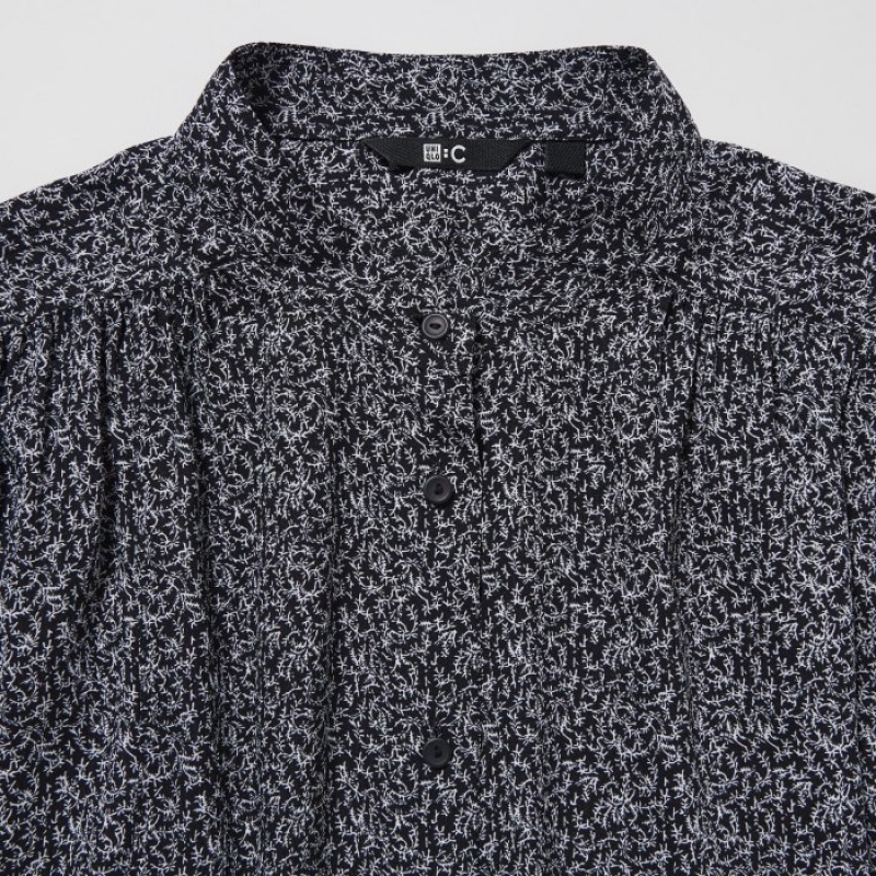 Black Uniqlo Volume Long-Sleeve Women Blouse | 1506338