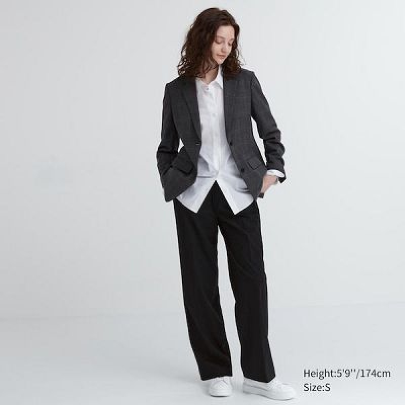 Black Uniqlo Wide-Fit Pleated Women Pants | 9858556