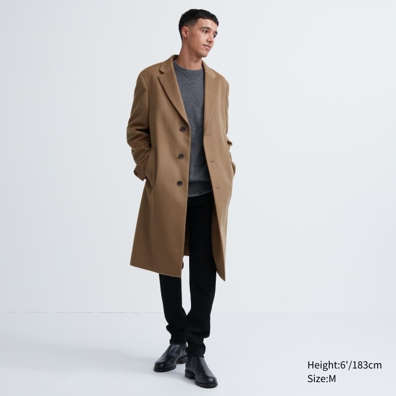 Black Uniqlo Wool Cashmere Chesterfield Men Coats | 367369