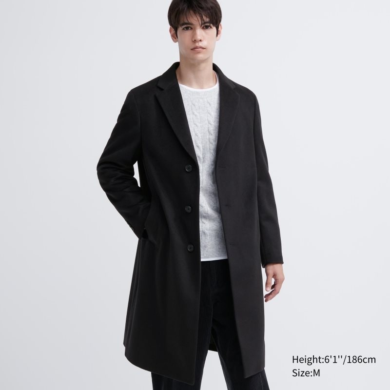 Black Uniqlo Wool Cashmere Chesterfield Men Coats | 367369