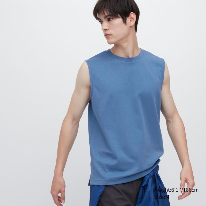 Blue Uniqlo Airism Cotton Sleeveless Men Tank Top | 5807666