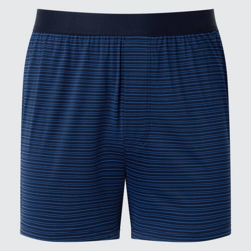 Blue Uniqlo Airism Striped Loose Fit Boxers Men Underwear | 3527281