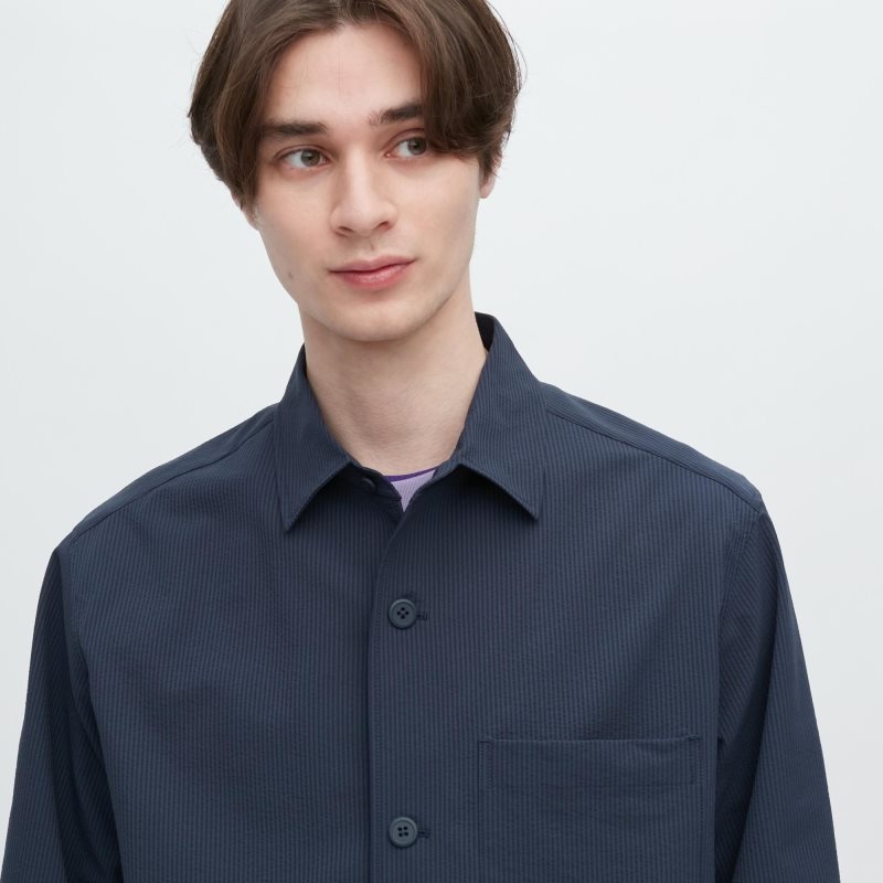 Blue Uniqlo Airsense Shirt SeersuckerUltra Light Shirt Men Jackets | 5138320