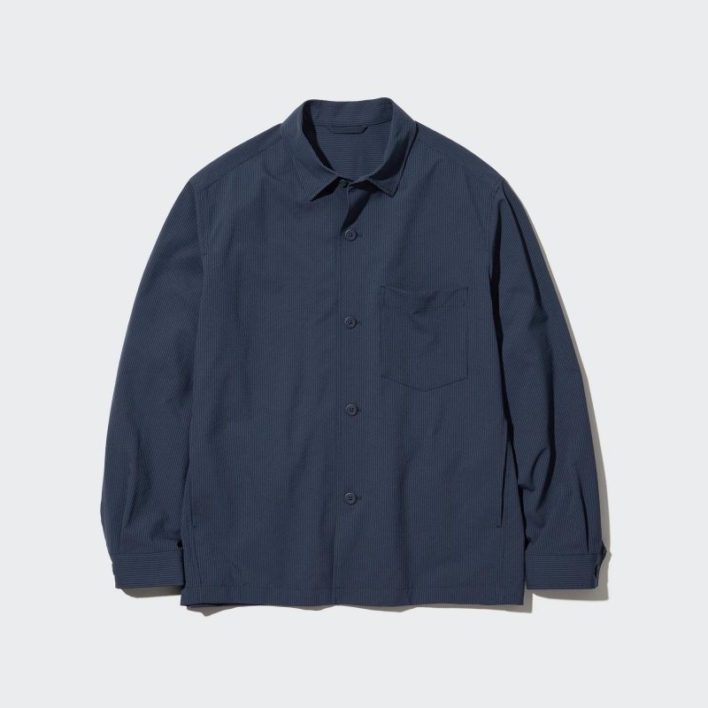 Blue Uniqlo Airsense Shirt SeersuckerUltra Light Shirt Men Jackets | 5138320