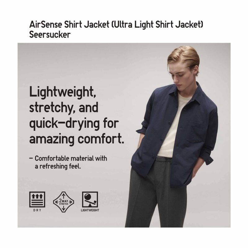 Blue Uniqlo Airsense Shirt SeersuckerUltra Light Shirt Men Jackets | 5138320