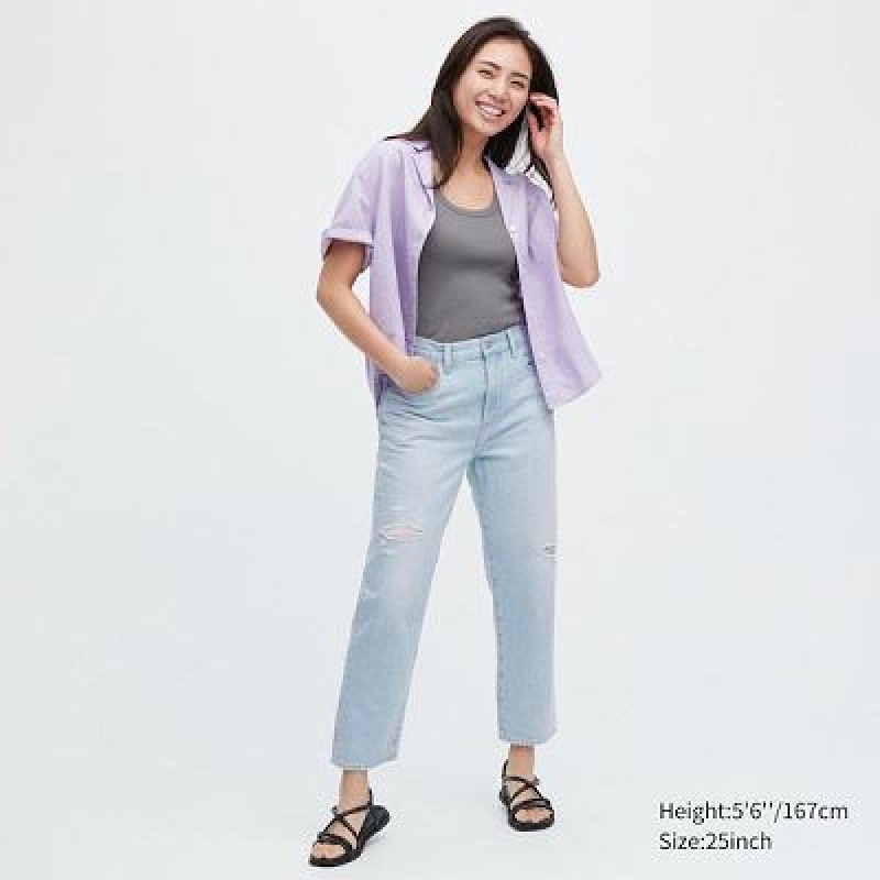 Blue Uniqlo Boyfriend Tapered Women Jeans | 3273928
