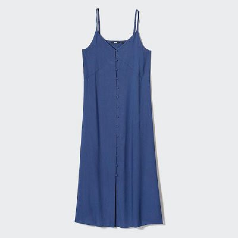 Blue Uniqlo Button Down Camisole Flare Women Dress | 3823623