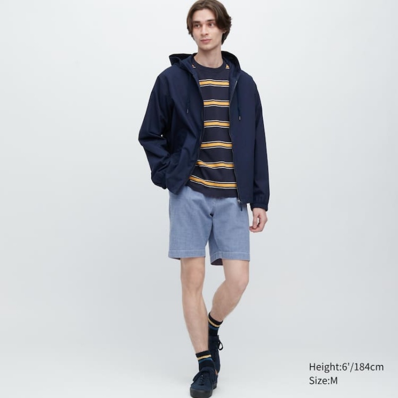 Blue Uniqlo Chambray Stretch Easy Men Shorts | 2783487
