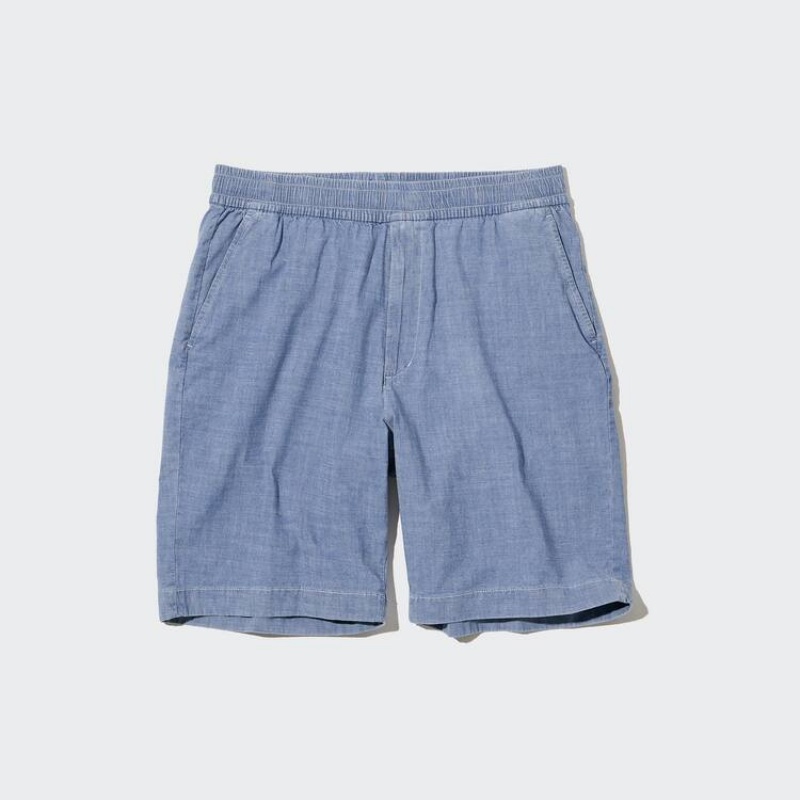 Blue Uniqlo Chambray Stretch Easy Men Shorts | 2783487