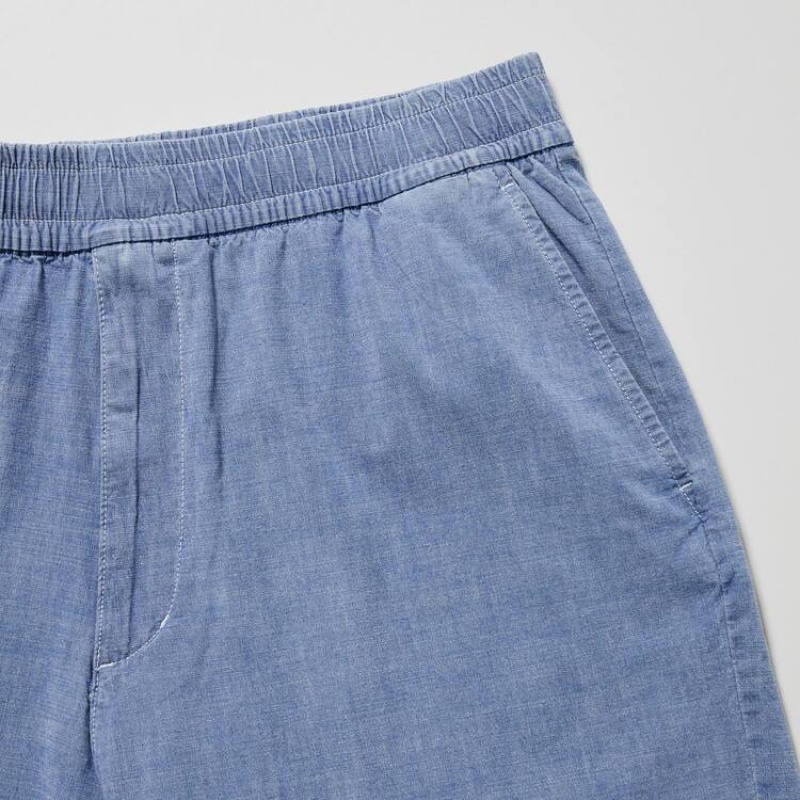 Blue Uniqlo Chambray Stretch Easy Men Shorts | 2783487