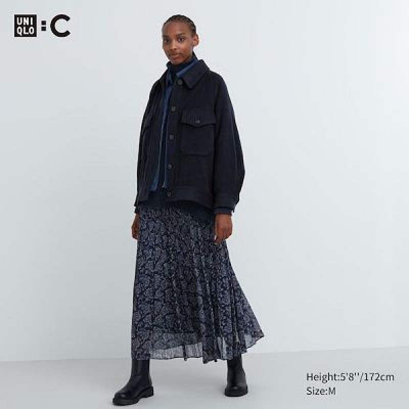 Blue Uniqlo Chiffon Pleated Women Skirts | 7008804
