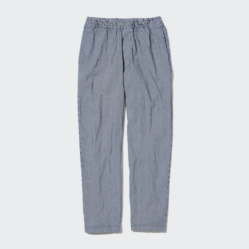 Blue Uniqlo Cotton Hickory Relaxed Fit Ankle Length Men Pants | 7573634