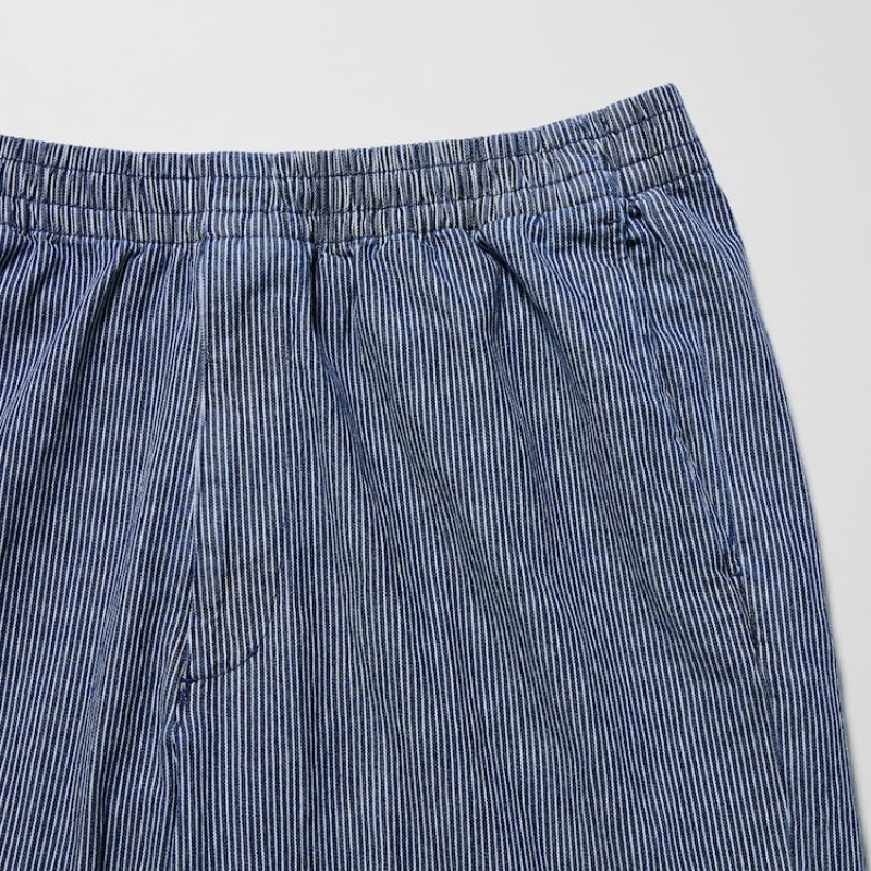 Blue Uniqlo Cotton Hickory Relaxed Fit Ankle Length Men Pants | 7573634