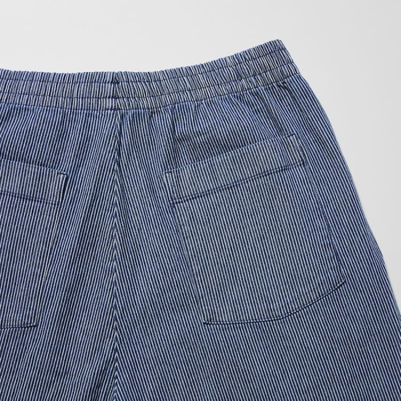 Blue Uniqlo Cotton Hickory Relaxed Fit Ankle Length Men Pants | 7573634