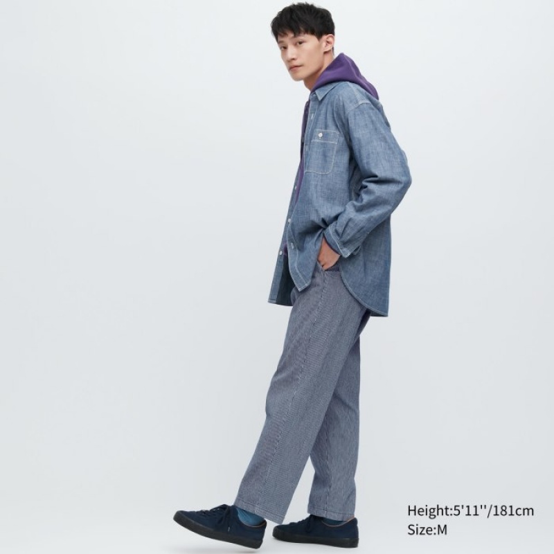 Blue Uniqlo Cotton Relaxed Ankle Women Pants | 8101517