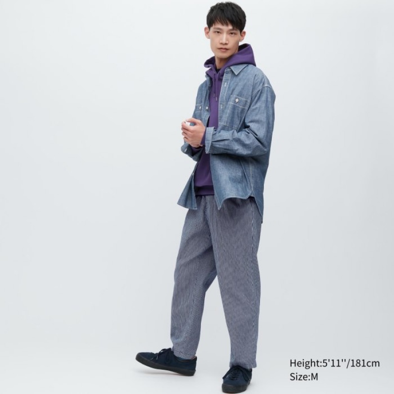 Blue Uniqlo Cotton Relaxed Ankle Women Pants | 8101517
