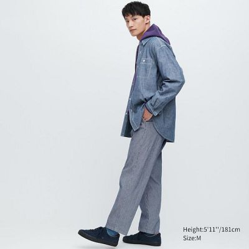 Blue Uniqlo Cotton Relaxed Ankle Women Pants | 5336677