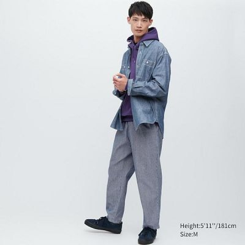 Blue Uniqlo Cotton Relaxed Ankle Women Pants | 5336677