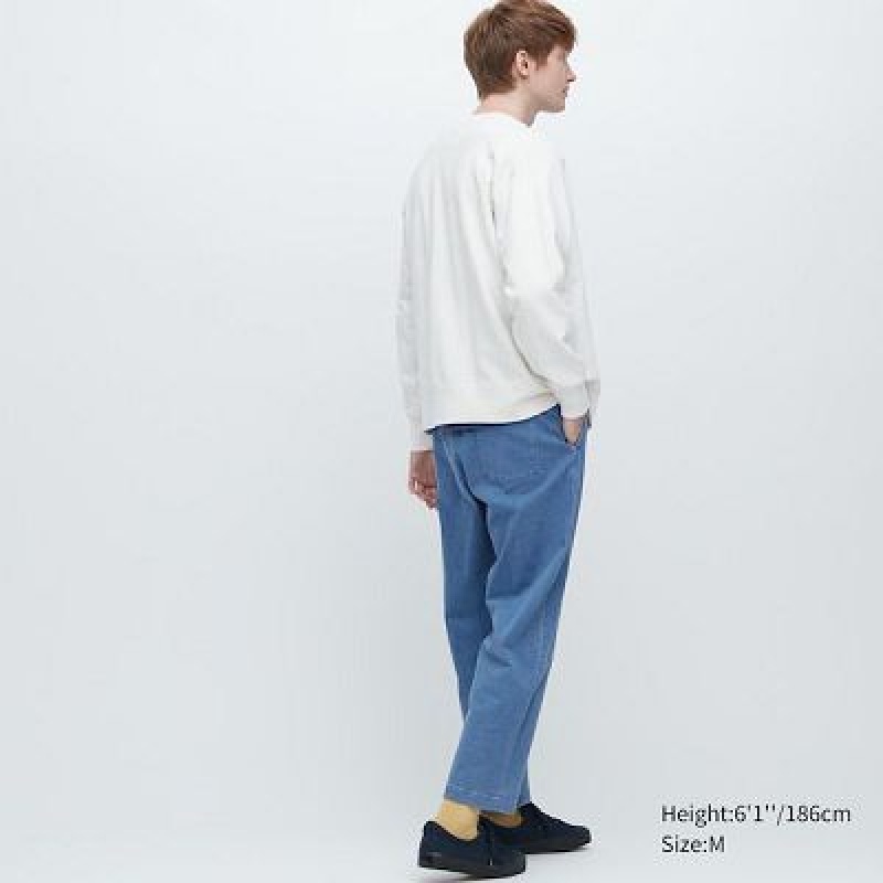 Blue Uniqlo Cotton Relaxed Ankle Women Pants | 4216800