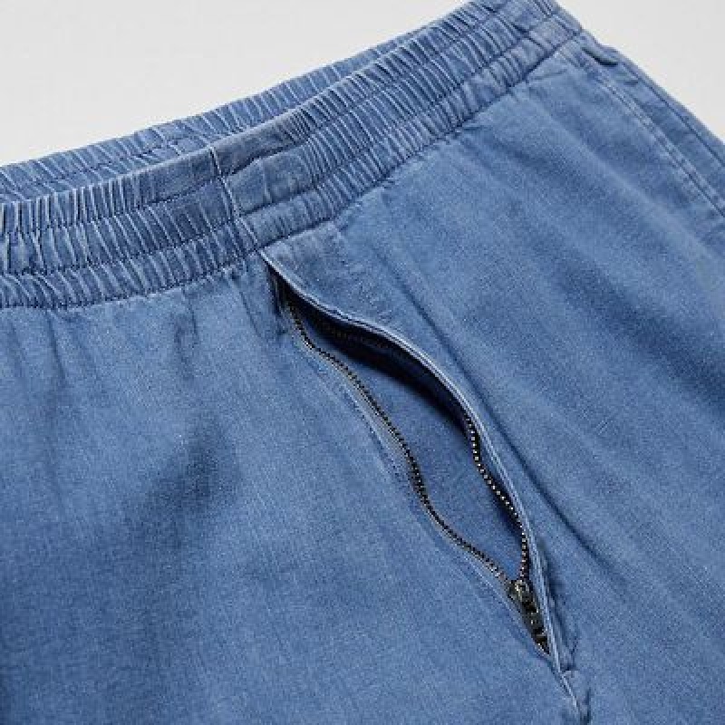 Blue Uniqlo Cotton Relaxed Ankle Women Pants | 4216800