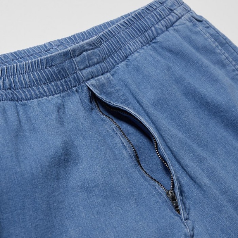 Blue Uniqlo Cotton Relaxed Ankle Women Pants | 3542732