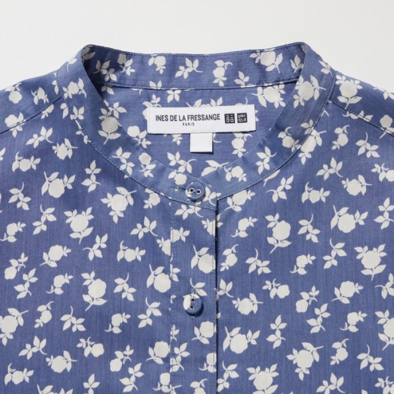 Blue Uniqlo Cotton Silk Long-Sleeve Tunic Women Shirts | 6683629