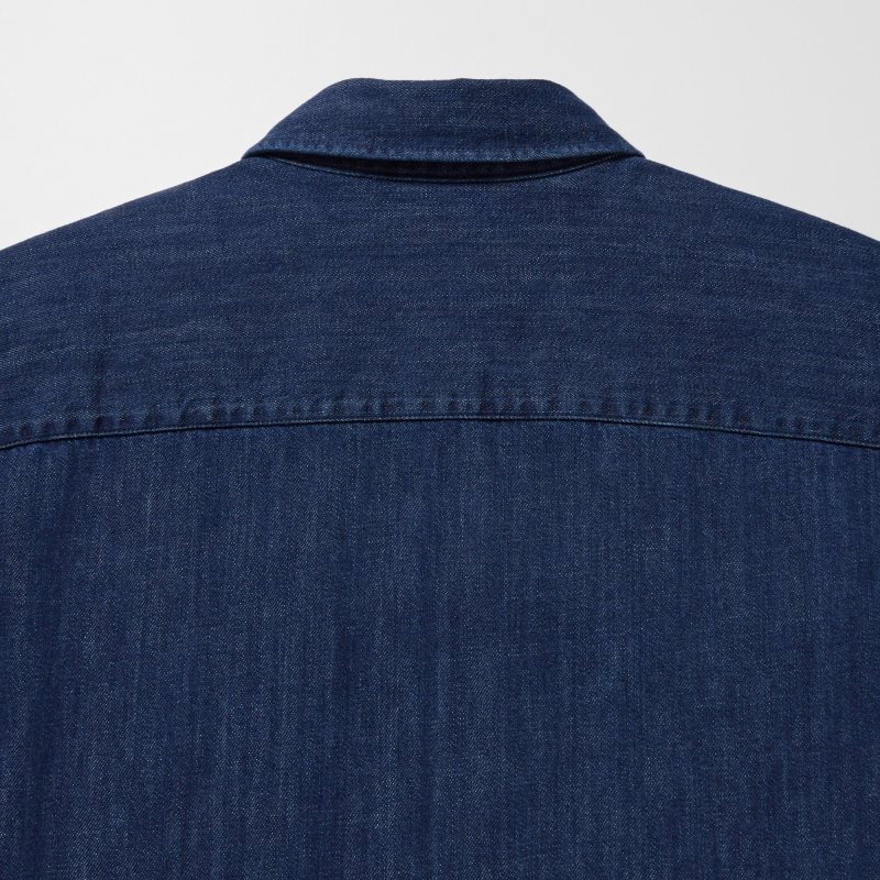 Blue Uniqlo Denim Utility Long-sleeve Overshirt Men Shirts | 858987